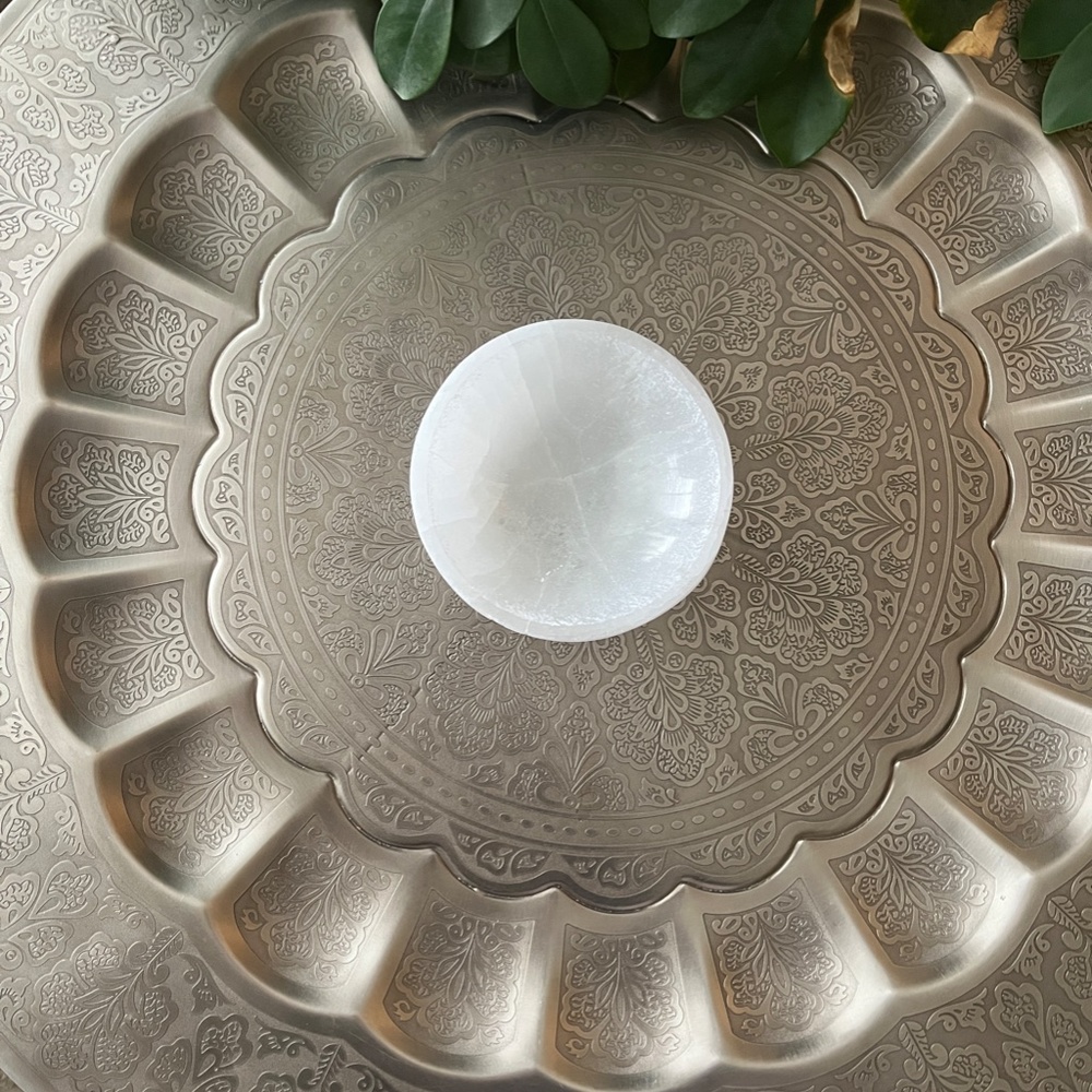 Medium White Selenite Round Bowl